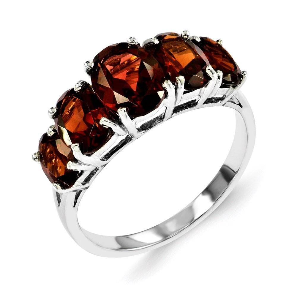 Sterling Silver Rhodium Garnet Ring Size 8