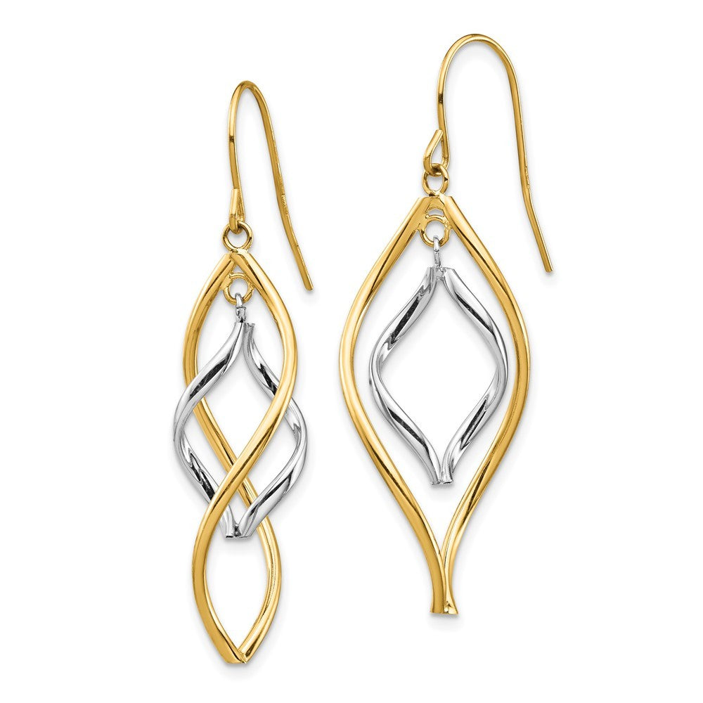 14K Two-tone Fancy Twisted Dangle Earrings