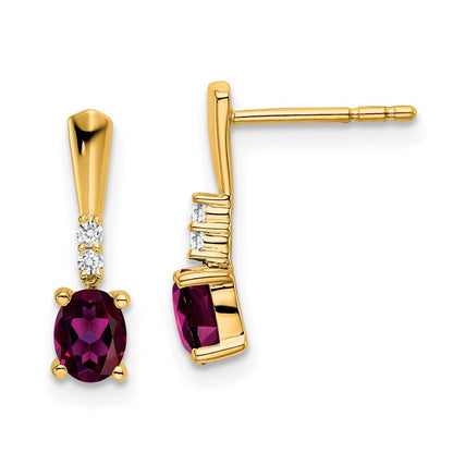14k Yellow Gold Oval Rhodolite Garnet and Diamond Dangle Earrings