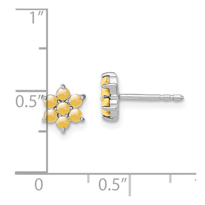 14k White Gold Citrine Floral Stud Earrings Gift for Women