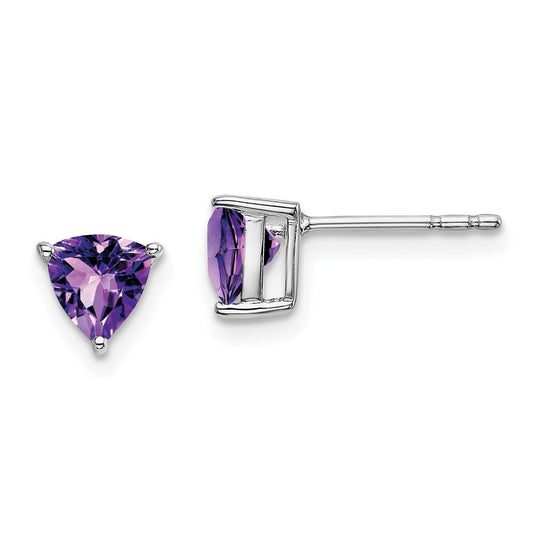 14k White Gold Trillion Amethyst Stud Earrings Gift for Women