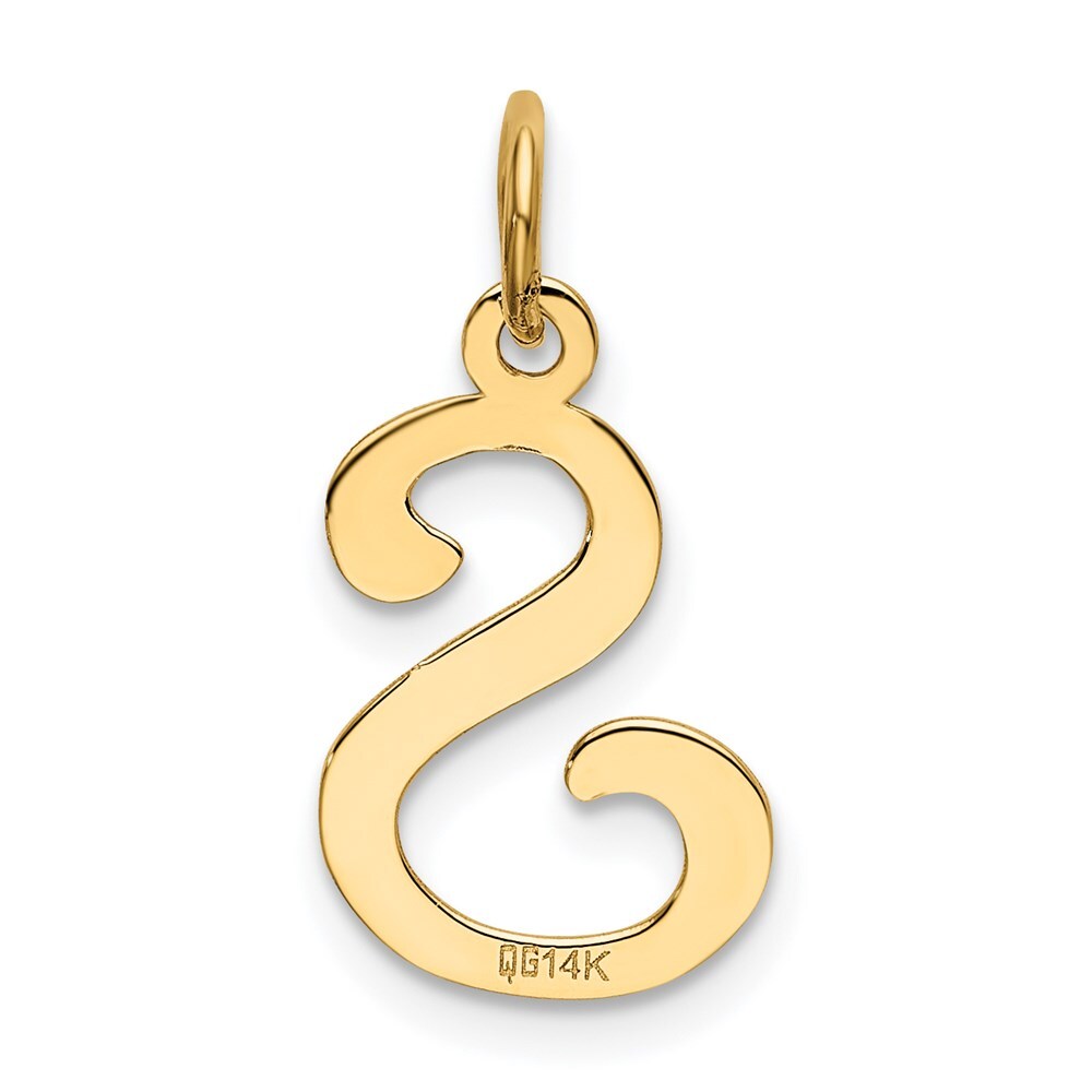 14k Yellow Gold Script Letter S Initial Charm Pendant for Women