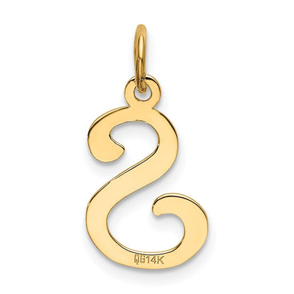 14k Yellow Gold Script Letter S Initial Charm Pendant for Women