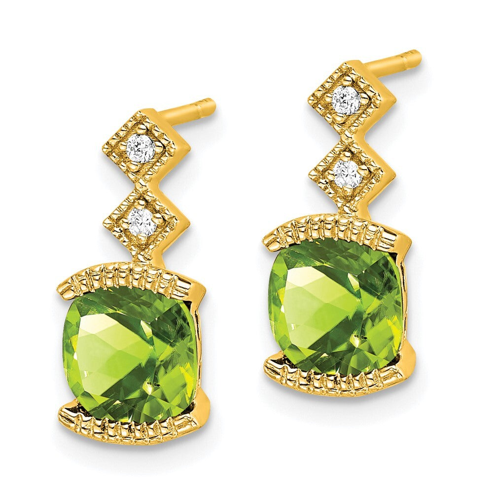 14k Yellow Gold Peridot and Diamond Drop & Dangle Earrings