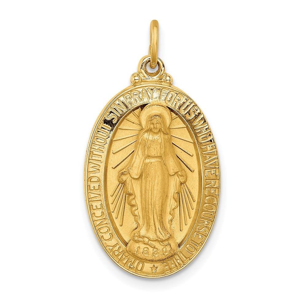 14k Yellow Gold Solid Polished Satin Medium Oval Miraculous Medal