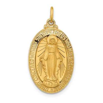 14k Yellow Gold Solid Polished Satin Medium Oval Miraculous Medal