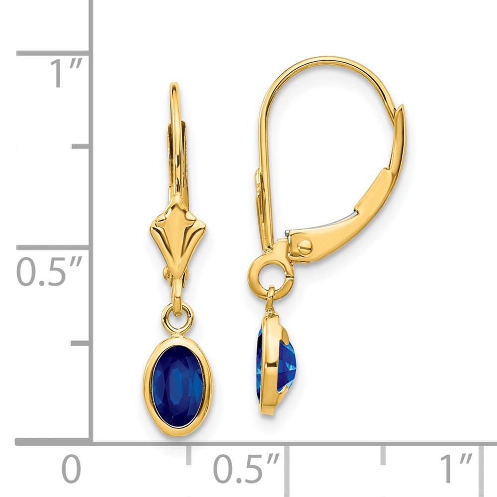 14k Yellow Gold 6x4 Oval Bezel September/Sapphire Dangle Earrings Leverback