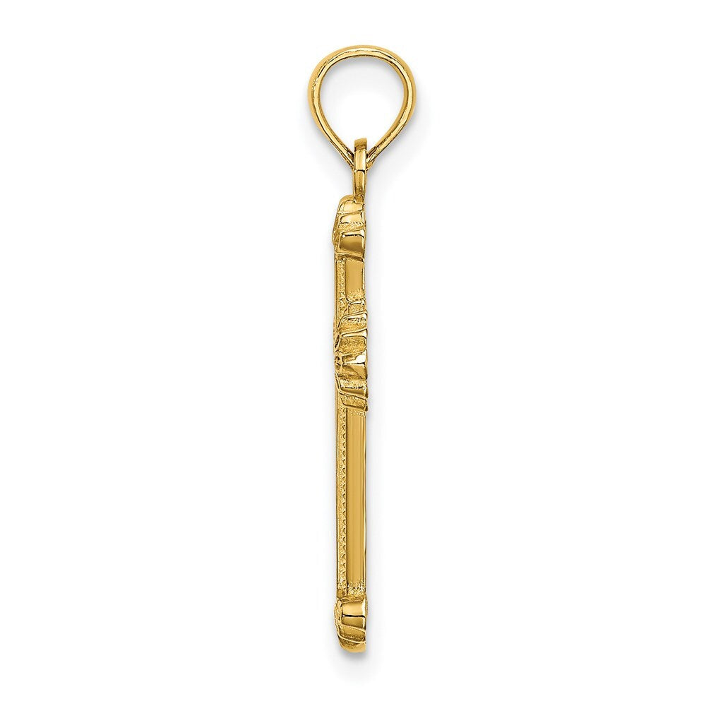 14k Yellow Gold Textured Leaves On Edges Cross Charm Pendant for Women