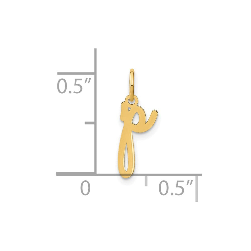 14k Yellow Gold Lower case Letter P Initial Charm Pendant for Women