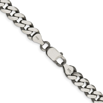 Sterling Silver Antiqued 7.5mm Curb Chain Necklace