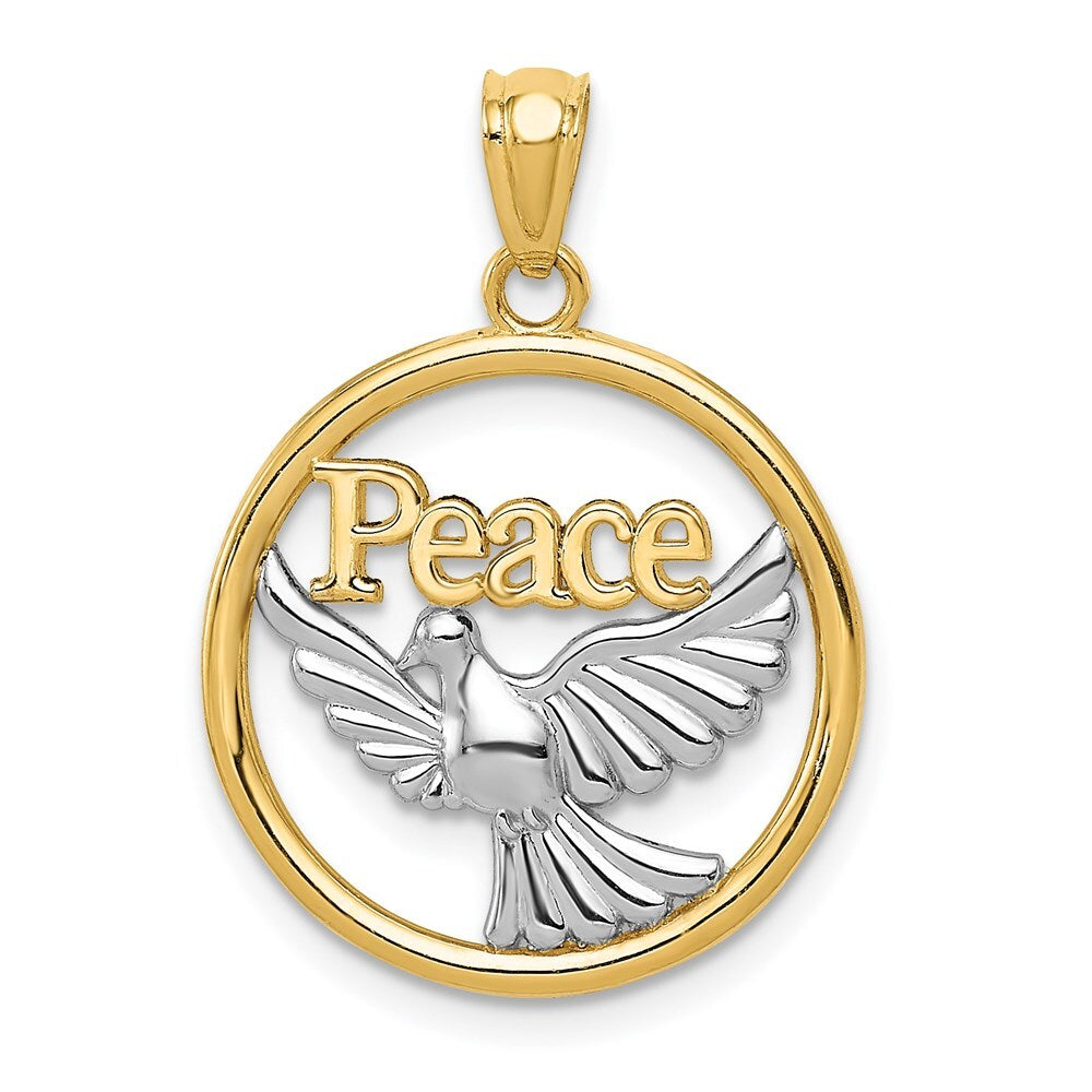 14k Yellow Gold Rhodium Polished Peace Dove Pendant for Women