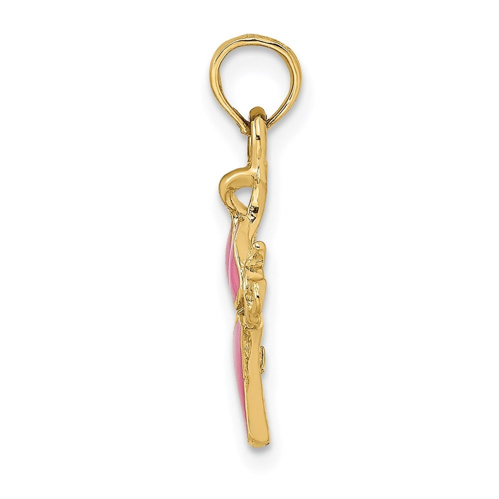 14k Yellow Gold Pink Enameled Bikini Bathing Suit Charm
