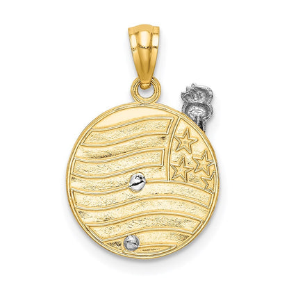 14k Two-tone Gold Lady Liberty on American Flag Disk Pendant for Women
