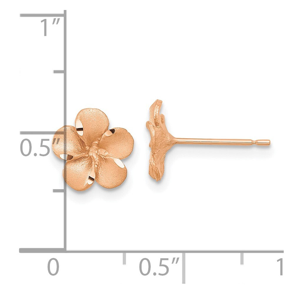 14k Yellow Gold Rose Rhodium Diamond-cut Plumeria with Yellow Gold Stud Earrings