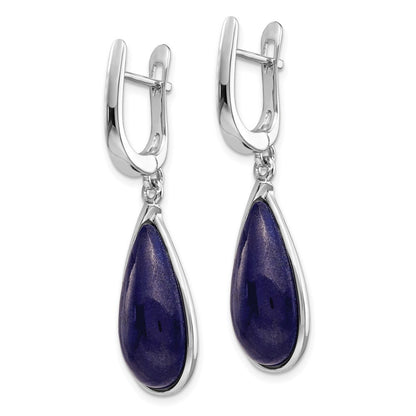 Sterling Silver Rhodium-plated Lapis Teardrop Hinged Earrings