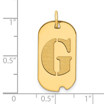 14k Yellow Gold Polished Letter G Initial Dog Tag Pendant for Women