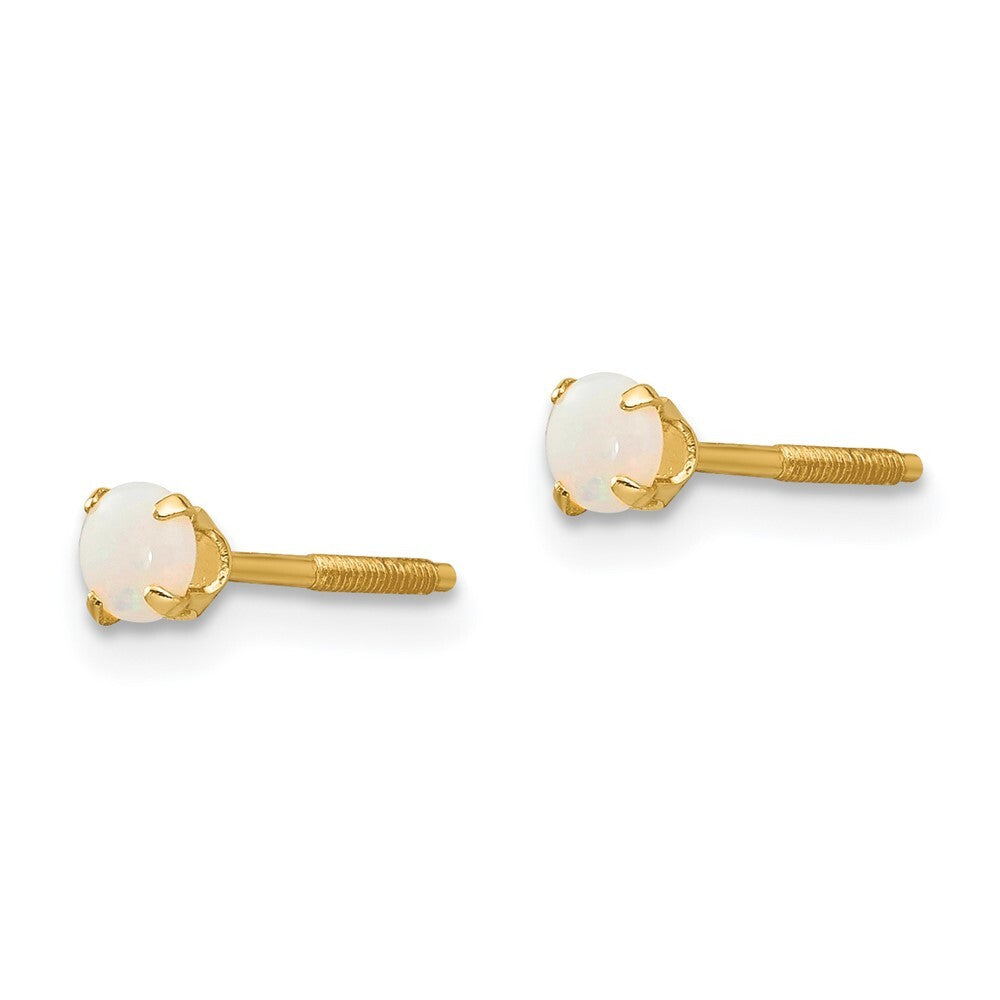 14k Yellow Gold 3mm Opal Stud Earrings Gift for Women