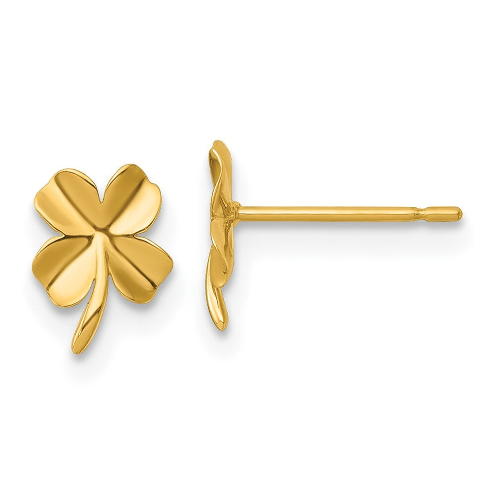 14k Yellow Gold Polished Four Leaf Clover Stud Earrings Gift for Women