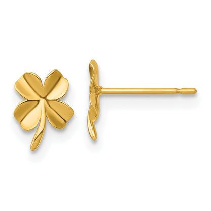 14k Yellow Gold Polished Four Leaf Clover Stud Earrings Gift for Women