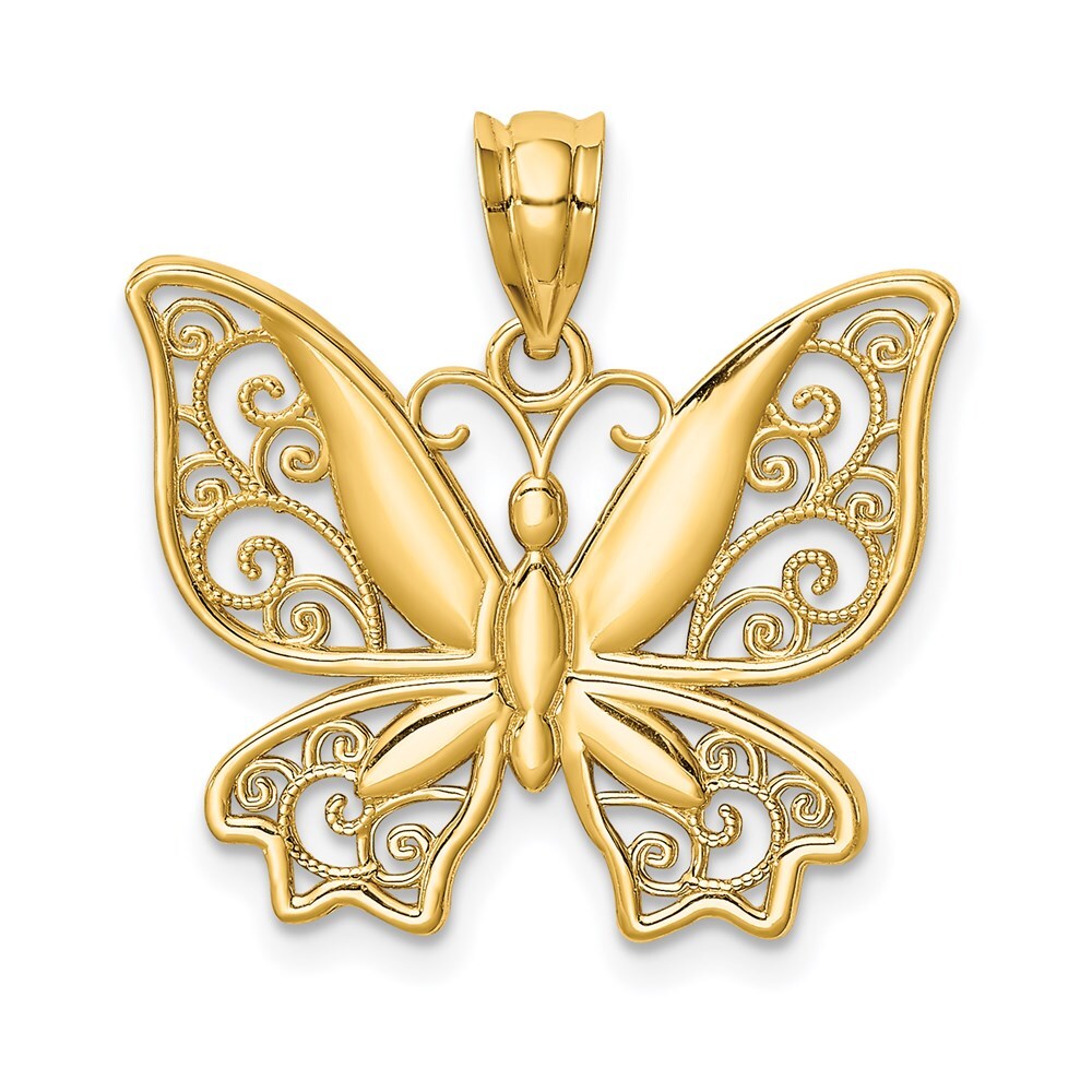 14k Yellow Gold Polished Butterfly Pendant for Women