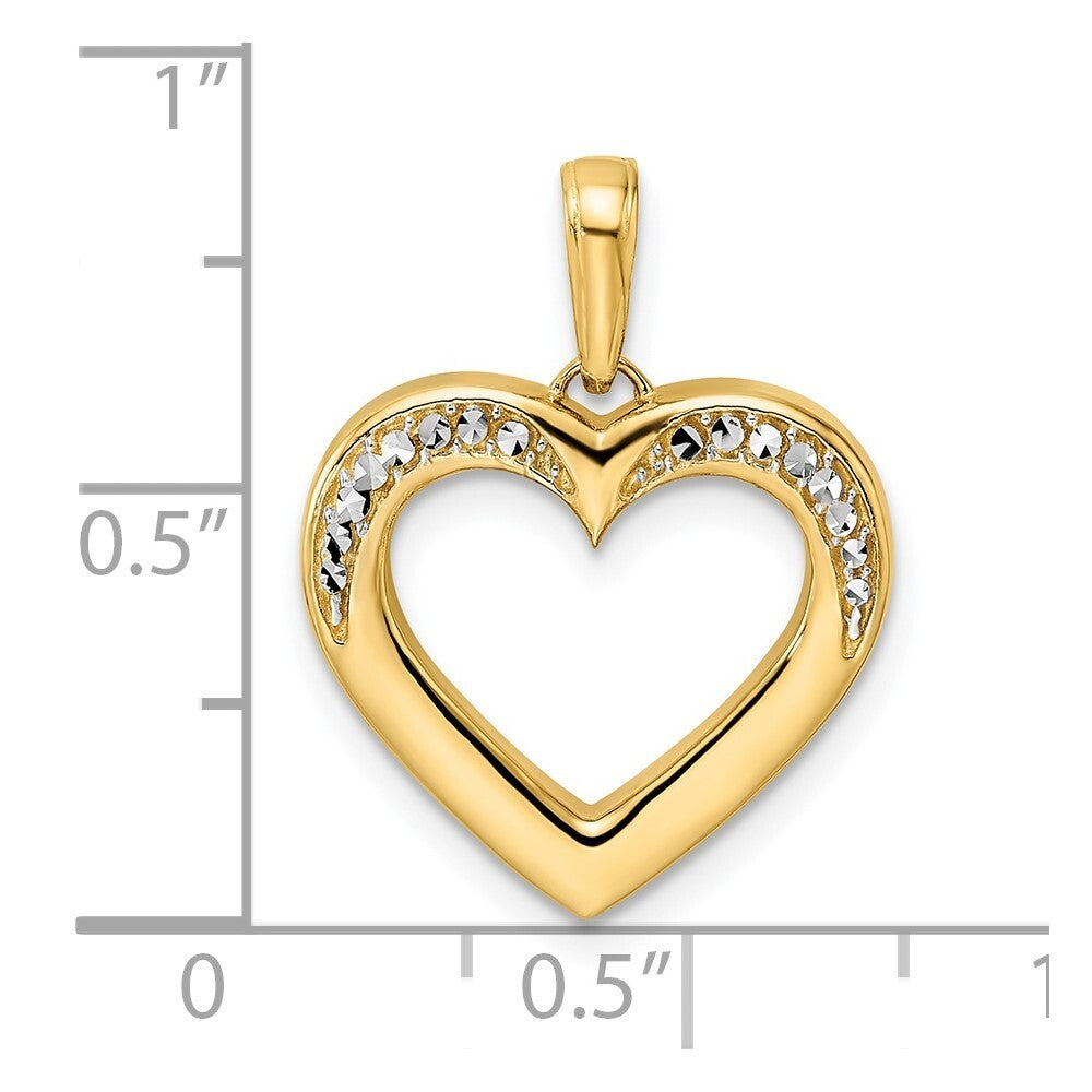14k Yellow Gold and White Rhodium Diamond-cut Fancy Heart Pendant for Women