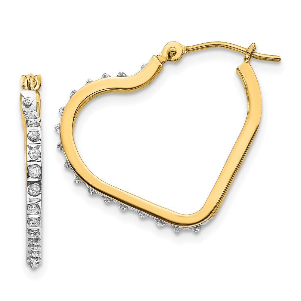 14k Yellow Gold Diamond Fascination Heart Hoop Earrings Gift for Women