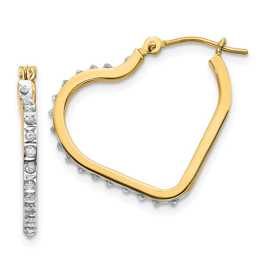 14k Yellow Gold Diamond Fascination Heart Hoop Earrings Gift for Women