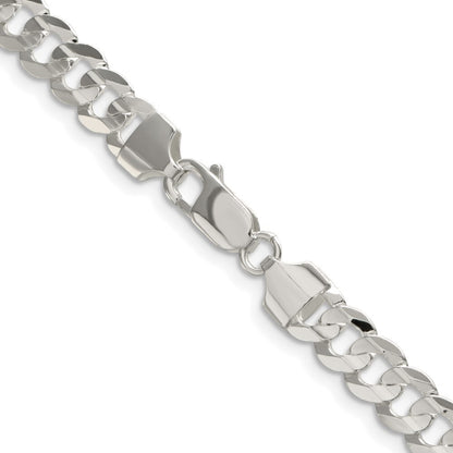 Sterling Silver Rhodium-plated 6.75mm Concave Beveled Curb Chain