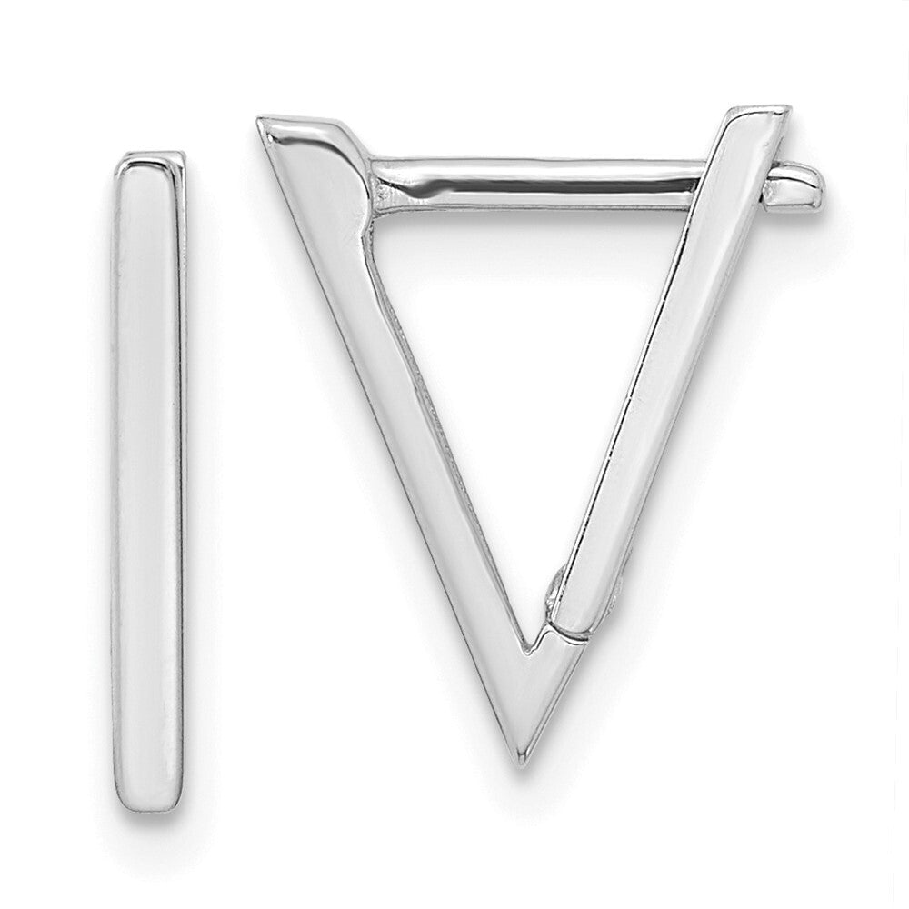 14K White Gold Polished Triangle Hoop Earrings Gift for Women