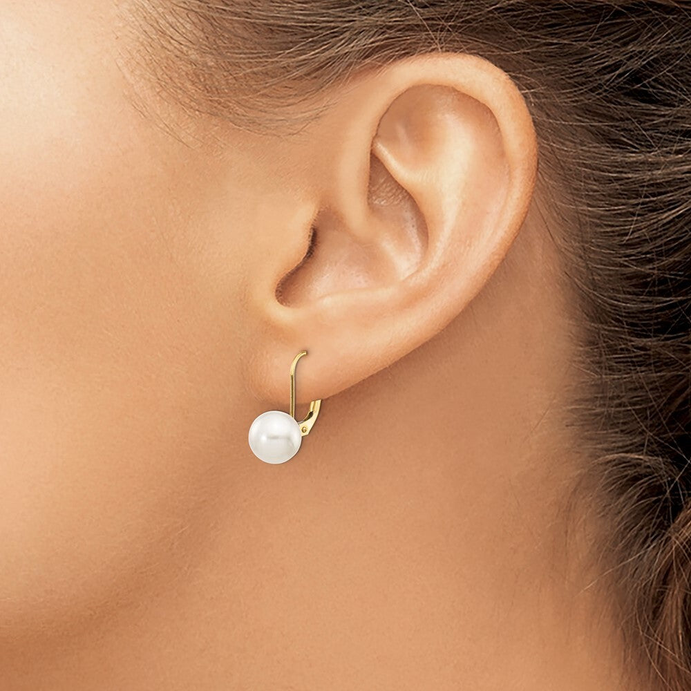 14k Yellow Gold 8-9mm Akoya Saltwater Cultured Pearl Leverback Earrings