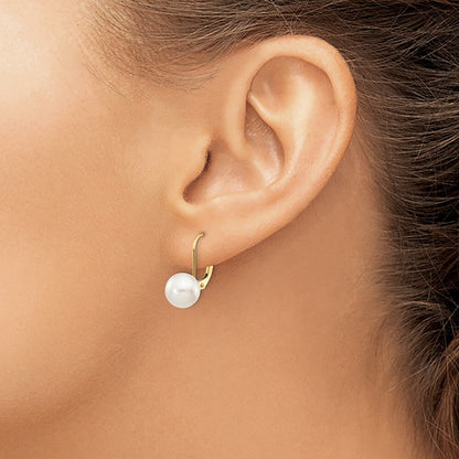 14k Yellow Gold 8-9mm Akoya Saltwater Cultured Pearl Leverback Earrings