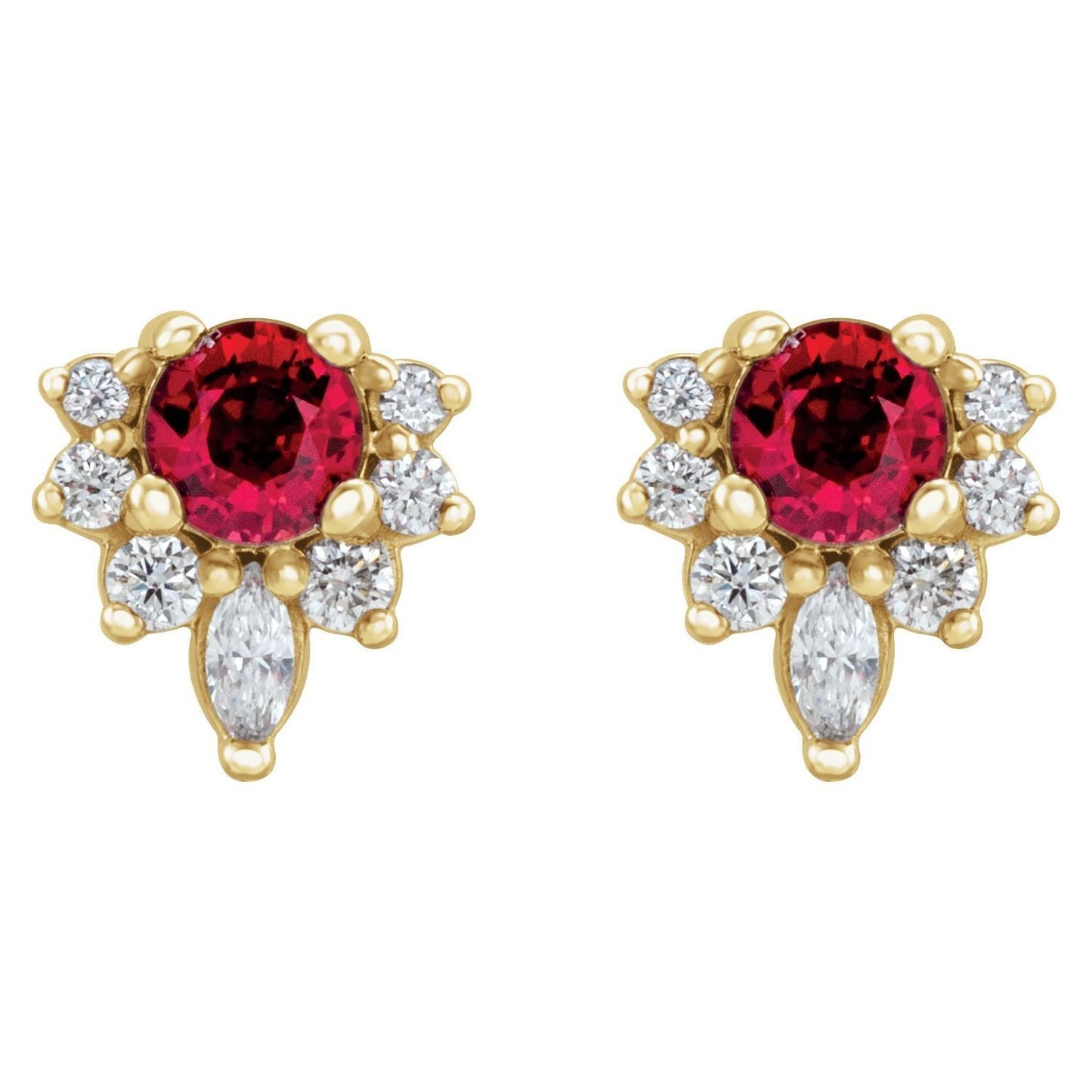 14k Yellow Gold Natural Ruby and 1/6 CTW Natural Diamond Stud Earrings