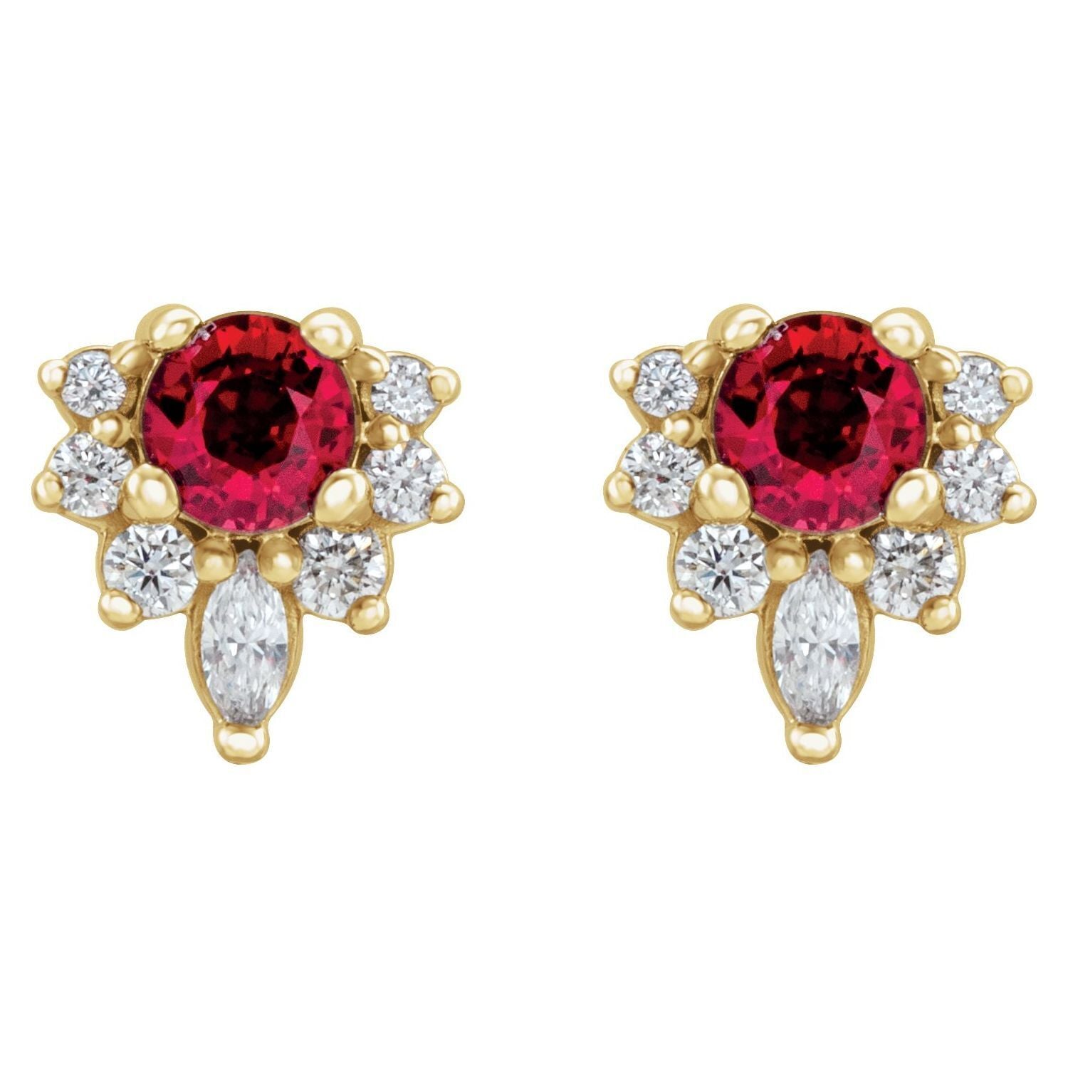 14k Yellow Gold Natural Ruby and 1/6 CTW Natural Diamond Stud Earrings