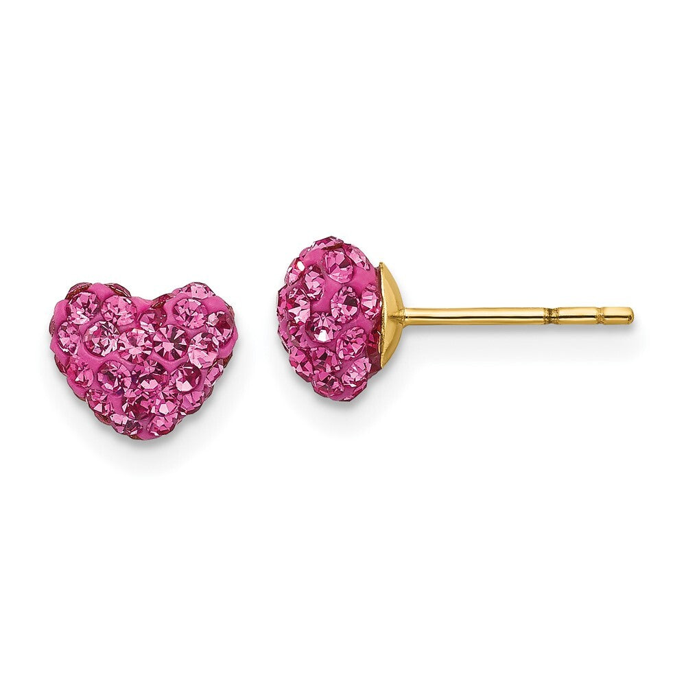 14k Yellow Gold Multi Pink Crystal Heart Stud Earrings Gift for Women