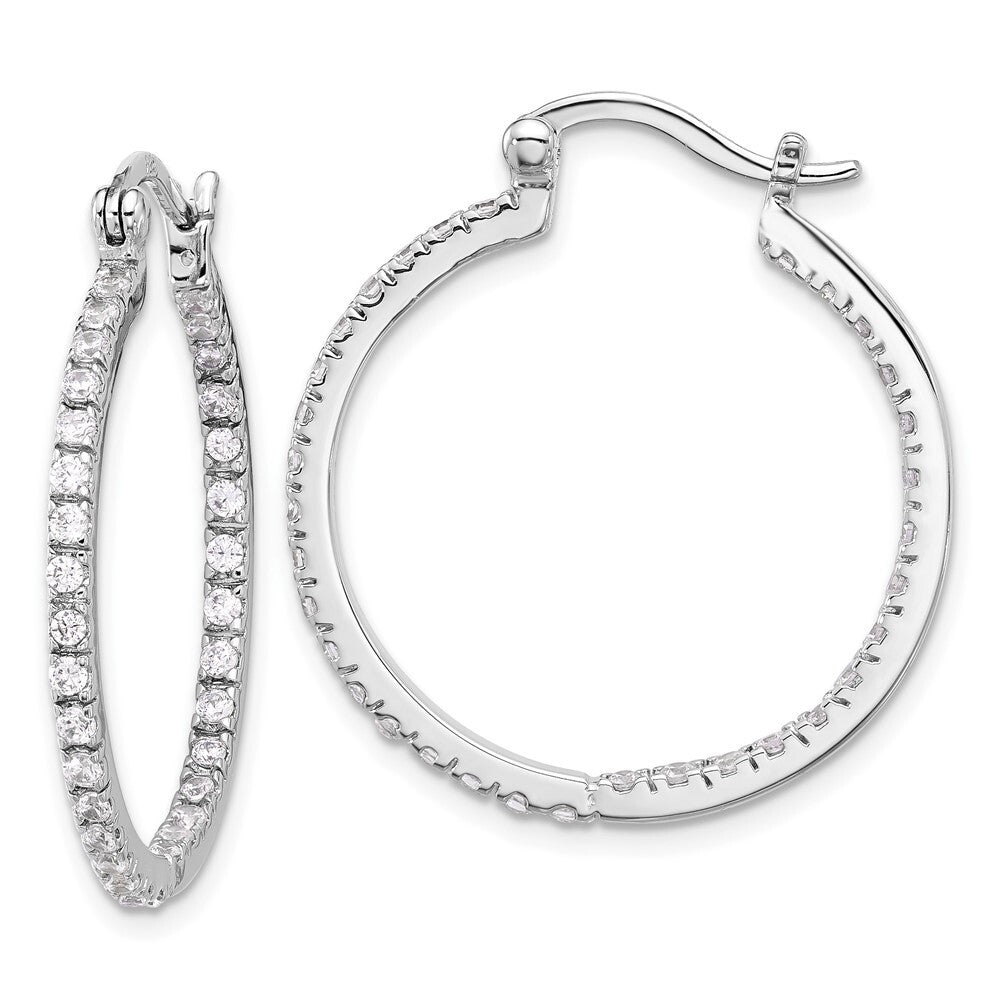 Sterling Silver Rhodium-plated Cubic Zirconia IN/OUT Hoop Earrings