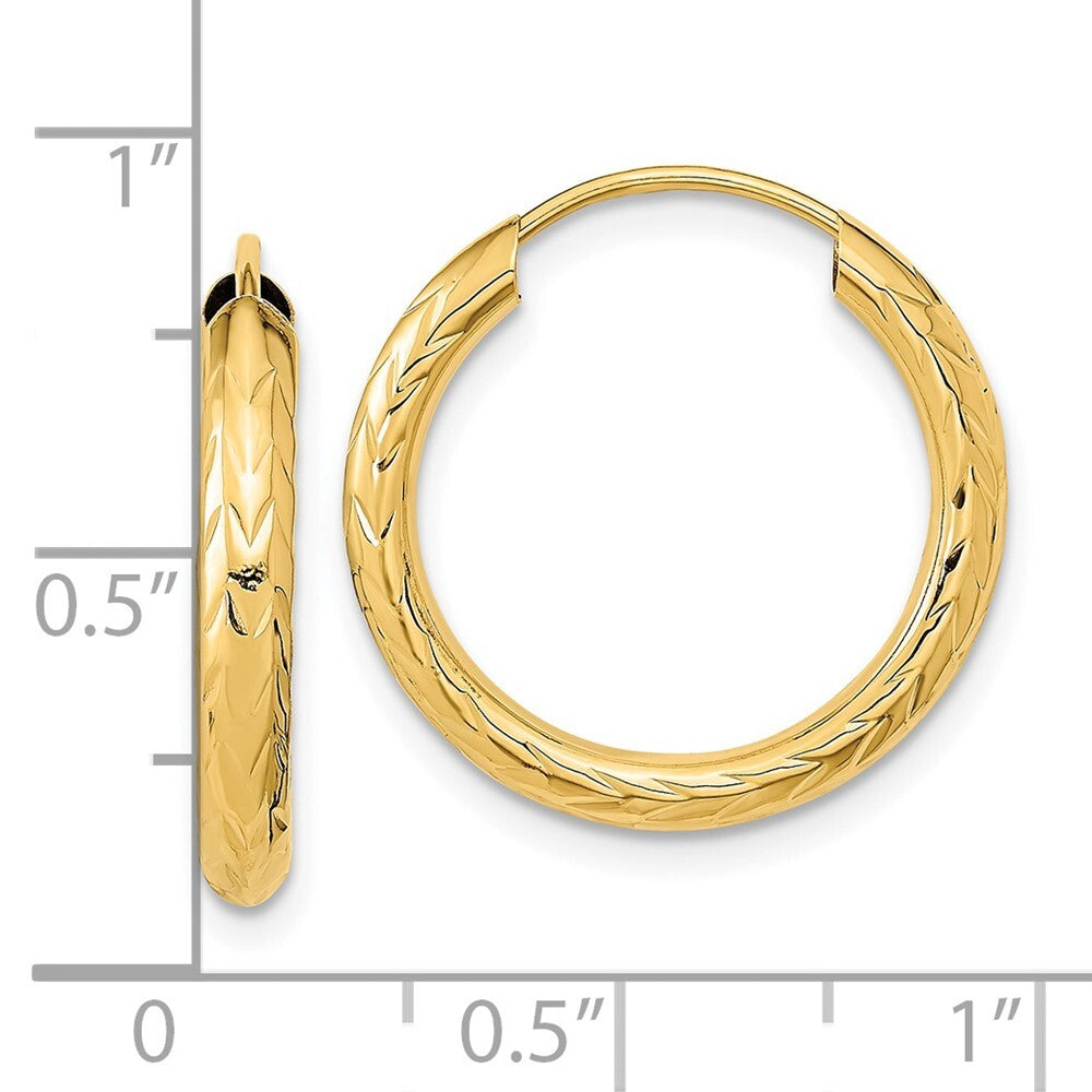 14k Yellow Gold Polished & Diamond-Cut Endless Hoop Earrings Gift for Women