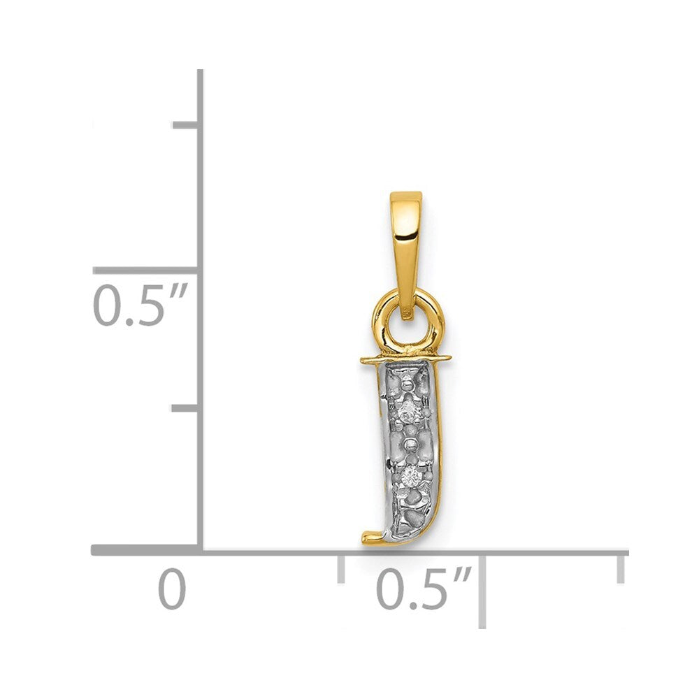 14k Yellow Gold with Rhodium Diamond Letter J Initial Pendant for Women