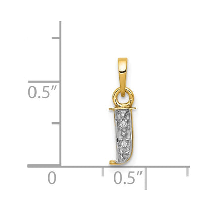 14k Yellow Gold with Rhodium Diamond Letter J Initial Pendant for Women