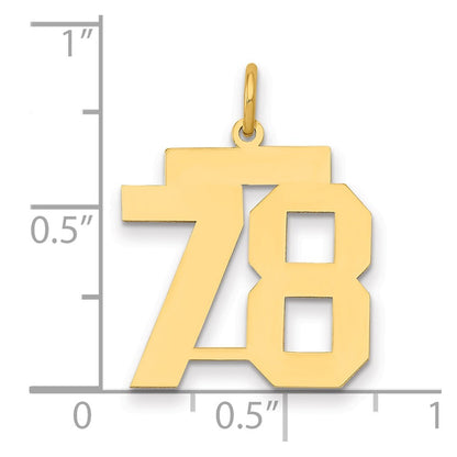 14k Yellow Gold Medium Polished Number 78 Charm Pendant for Women