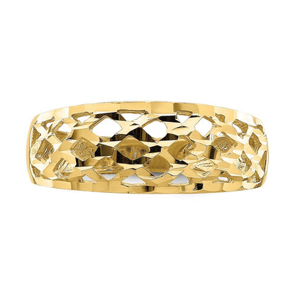 14K Yellow Gold Solid Diamond-Cut Woven Pattern Dome Ring Size 7