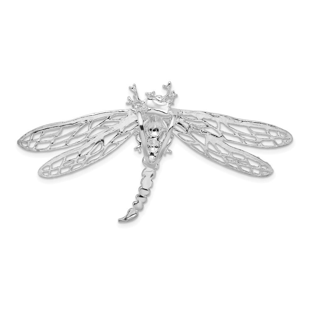 Sterling Silver Rhodium-Plated Polished Dragonfly with Filigree Wings Slide