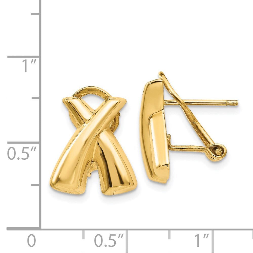 14k Yellow Gold Polished X Omega Back Stud Earrings