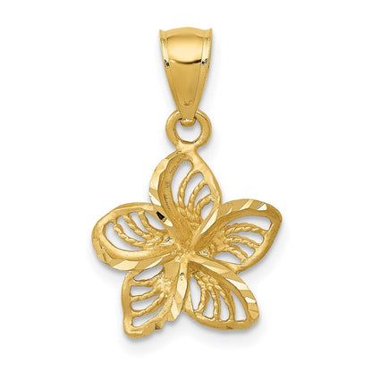 14k Yellow Gold Polished Diamond-cut Beaded Plumeria Flower Charm Pendant