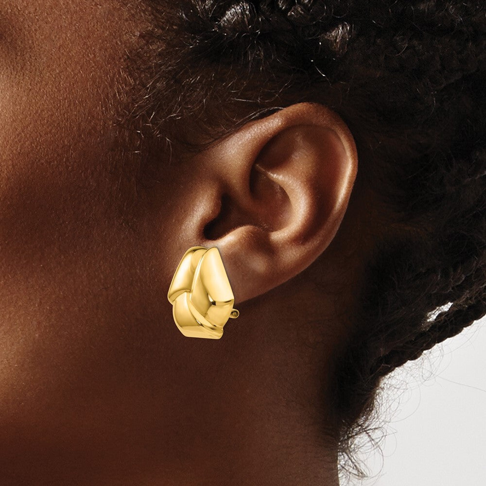 14k Yellow Gold Polished Knot Omega Back Stud Earrings