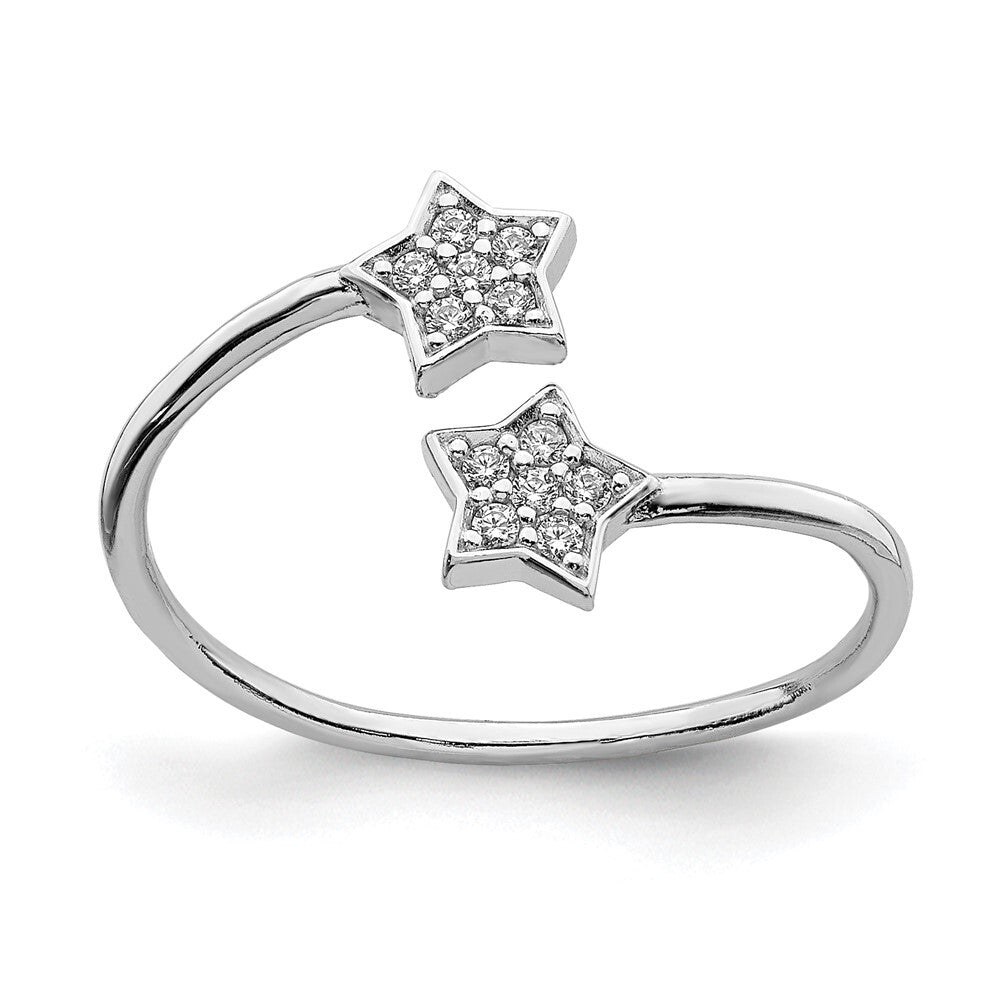 Sterling Silver Rhodium-Plated Cubic Zirconia Stars Bypass Adjustable Ring SZ 7