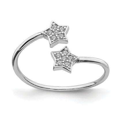 Sterling Silver Rhodium-Plated Cubic Zirconia Stars Bypass Adjustable Ring SZ 7