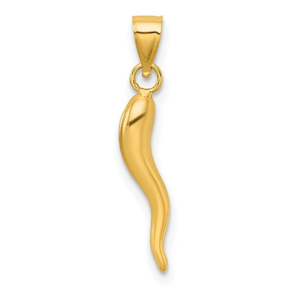 14k Yellow Gold Polished Hollowed Italian Horn Pendant for Women