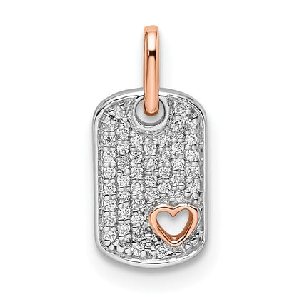 14k Two-tone Gold White and Rose Small Dog Tag Heart Diamond Pendant