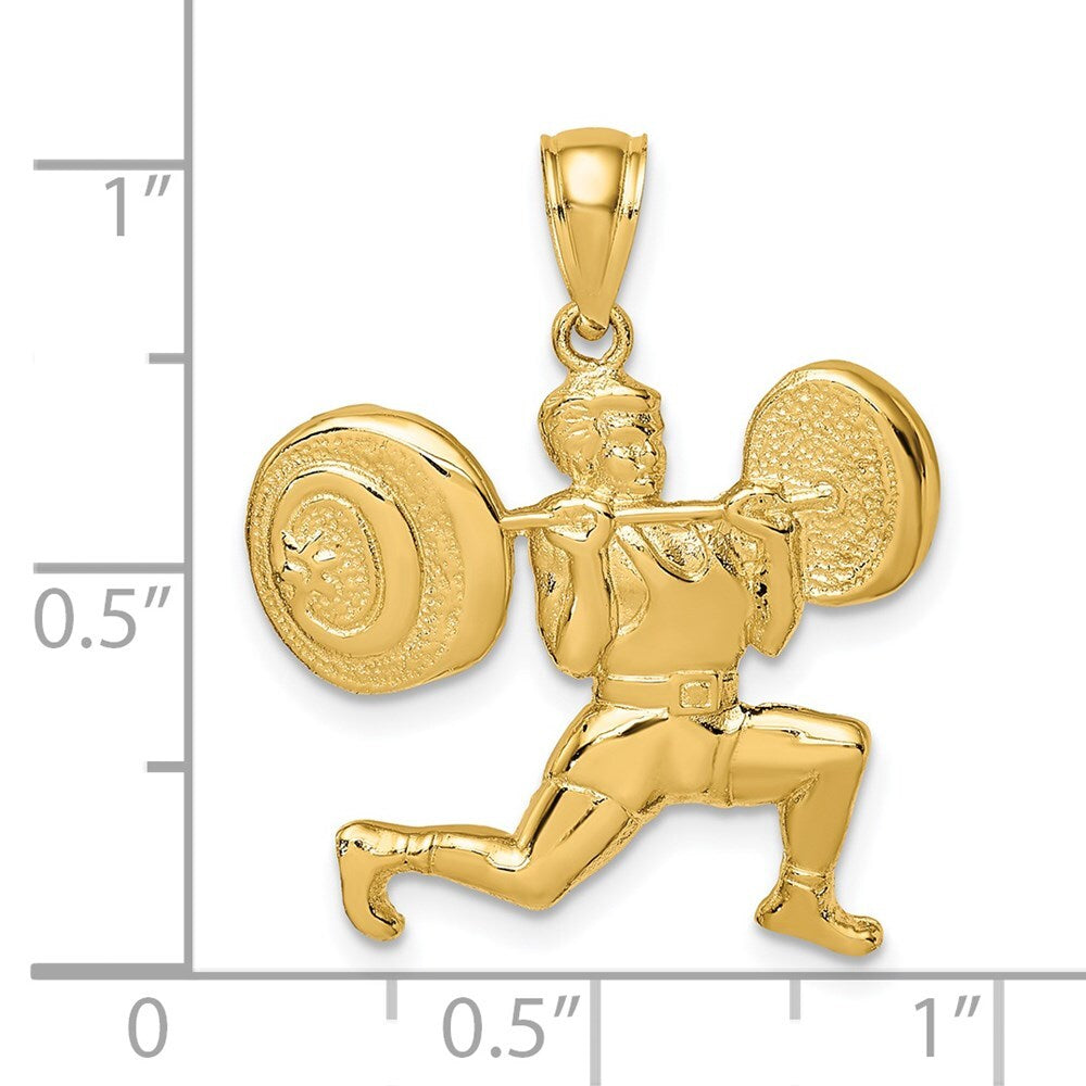 14k Yellow Gold Solid Polished Weightlifter Pendant for Women