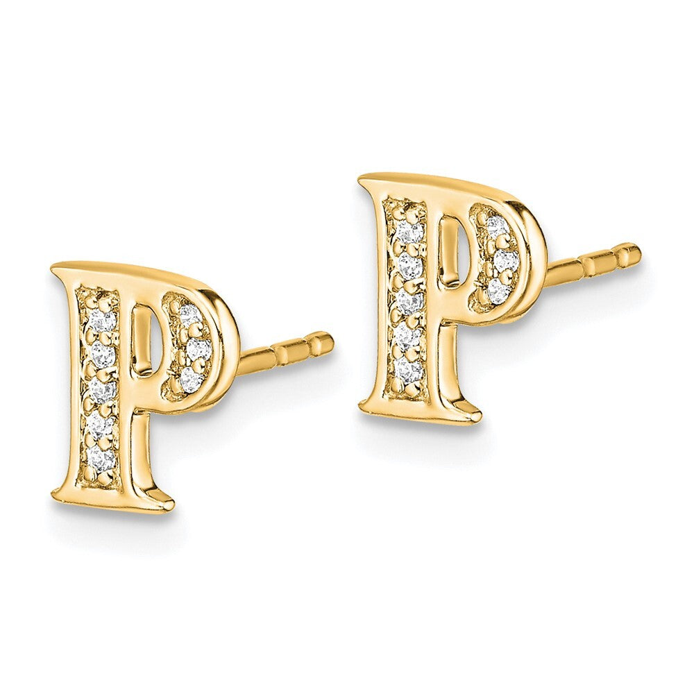14k Yellow Gold Diamond Initial P Stud Earrings Gift for Women